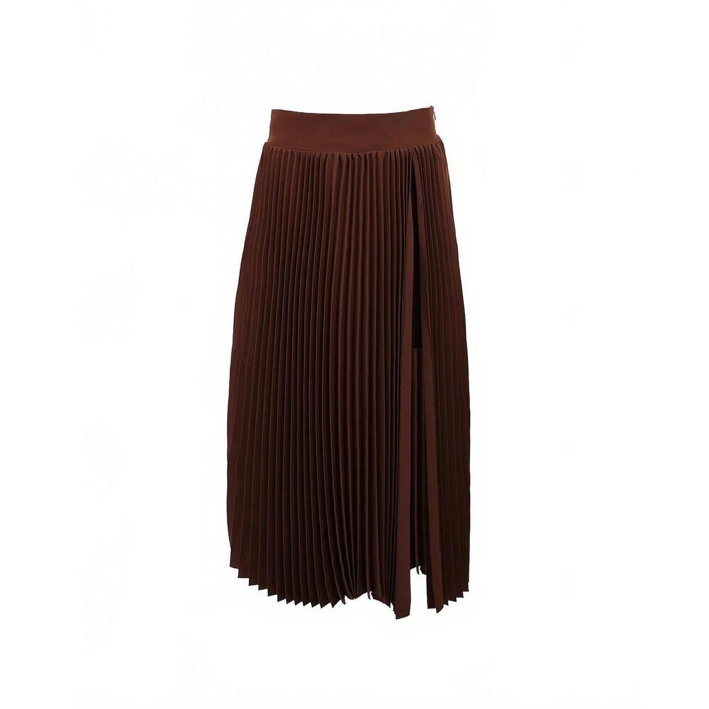 NEW THEO THE LABEL women's atlas pleated high slit skirt in koffee bean